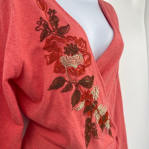 Vtg 90s Oilily Wrap Sweater Sz L Embroidered Floral Boho Cottagecore Coquette - Picture 3 of 9